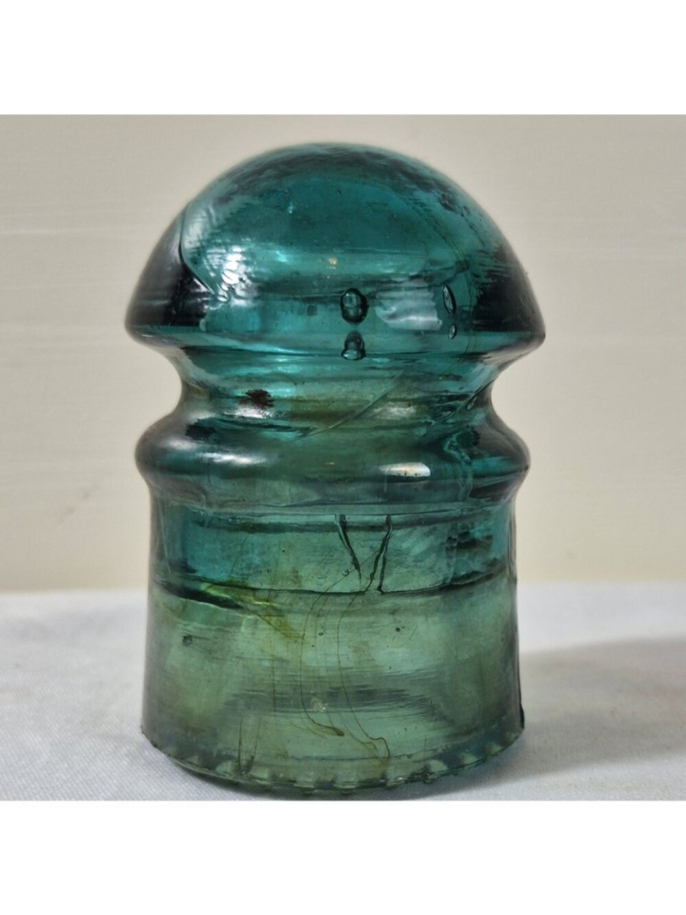 Vintage Brookfield Aqua Glass Insulator With Amber Swirls Embossed Markings - Picture 5 of 7